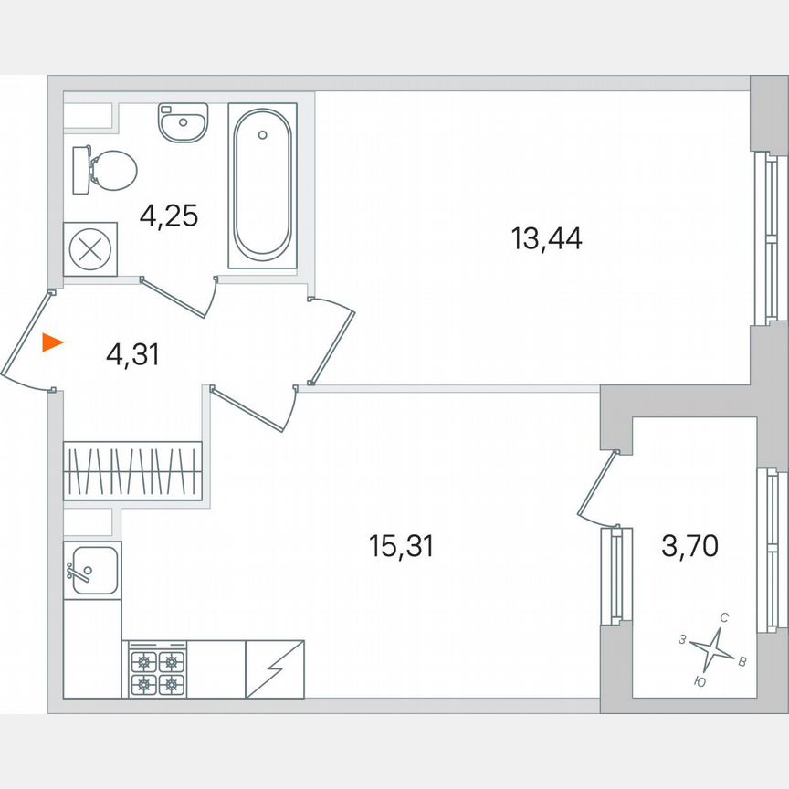 1-к. квартира, 39,2 м², 2/4 эт.