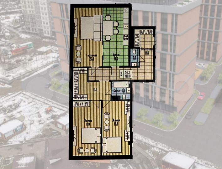 3-к. квартира, 108 м², 8/12 эт.