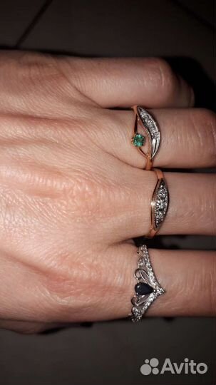 585 золотые кольца с бриллиантами,сапфир,изумруд
