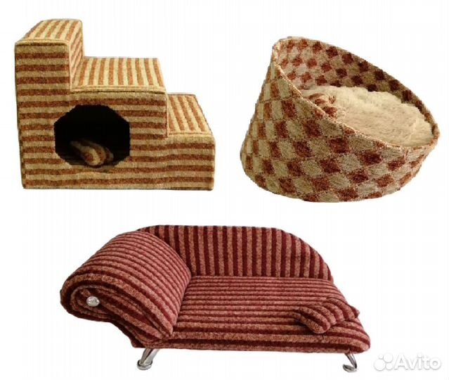 Домики для собак, дизайнерские лежанки и лесенки