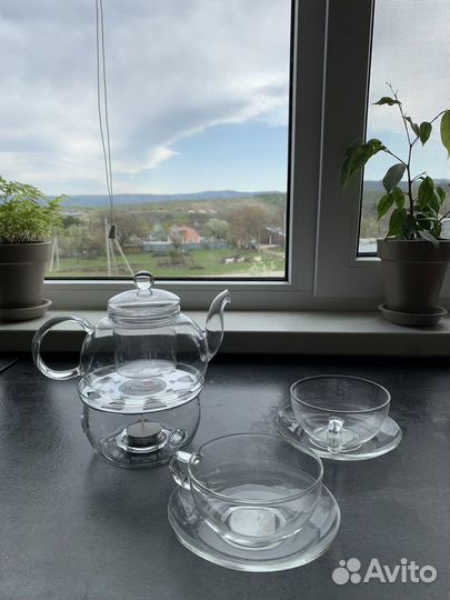 Чайник заварочный стеклянный с подогревом от свечи