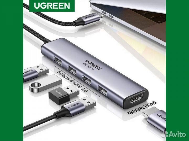 Разветвитель Ugreen USB-C 5-in-1 4K60Hz hdmi