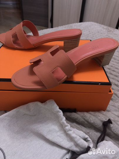 Шлепанцы hermes натуральная кожа