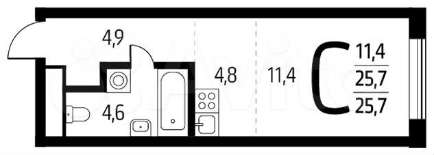 Квартира-студия, 25,7 м², 12/14 эт.