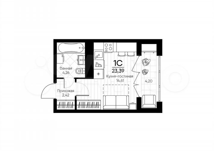 1-к. квартира, 23,4 м², 5/18 эт.