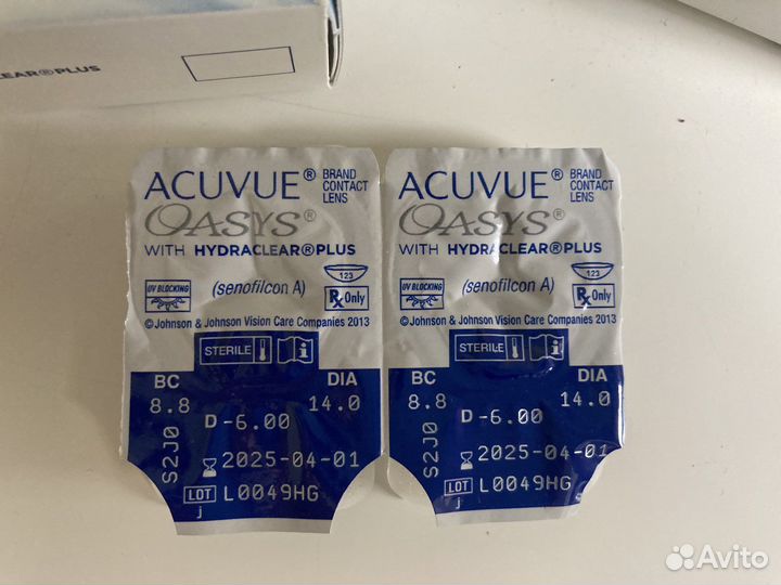 Линзы двухнедельные Acuvue Oasys -6,00 и -5,50