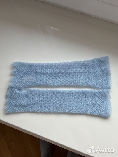 Митенки вязаные, голубые