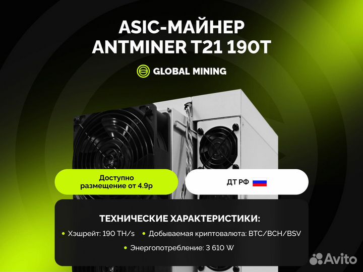 Bitmain Antminer T21 190TH/s с гтд РФ