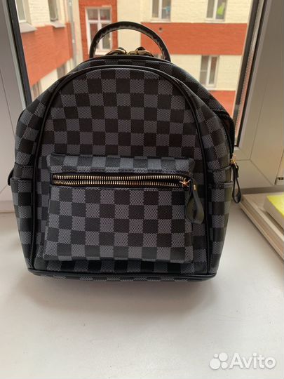 Рюкзак женский черный клетчатый экокожа