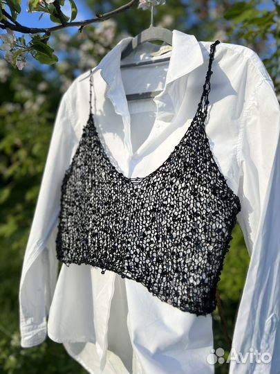Летняя майка топ из хлопка с пайетками