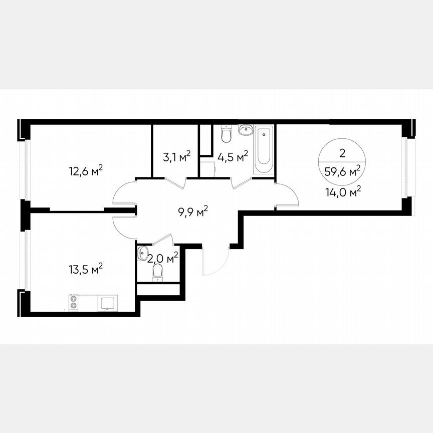 2-к. квартира, 59,6 м², 4/17 эт.