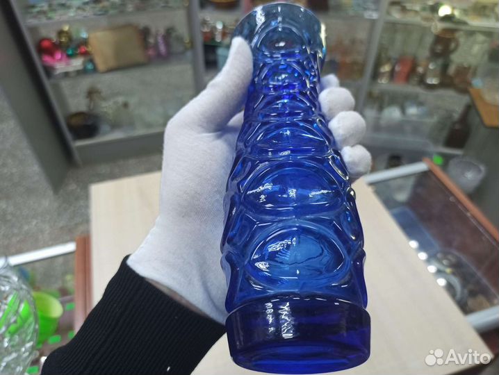 Советская Синяя Стеклянная Ваза Из СССР Ретро
