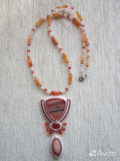 Кулон с агатом и сердоликом ручной работы