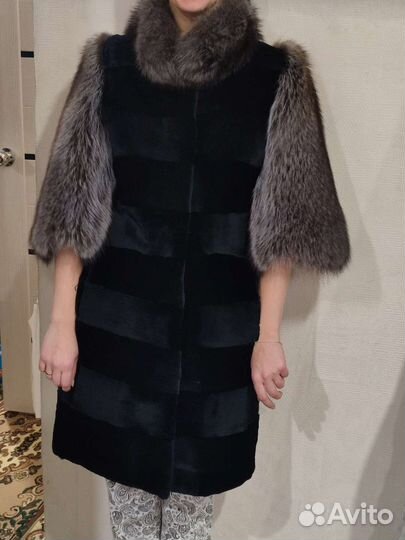 Шуба из мангуста с чернобуркой
