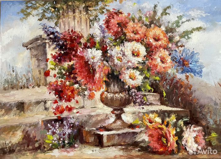 Картина маслом на холсте большая Букет цветов