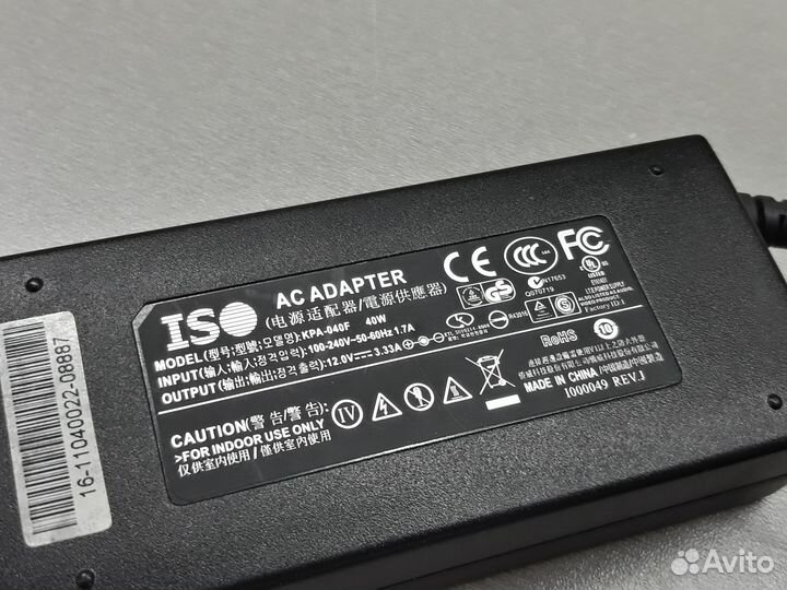 Блок питания 12V 3,33A ISO KPA-040F для монитора