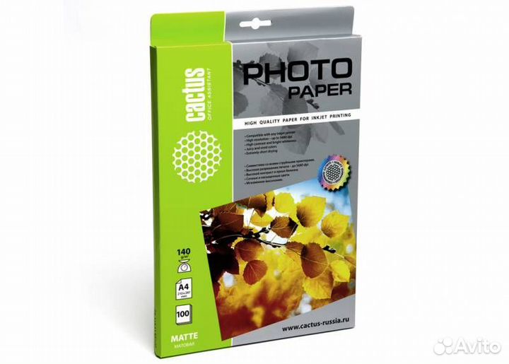 Фотобумага Cactus CS-MA4140100 A4/140г/м2/100л./бе