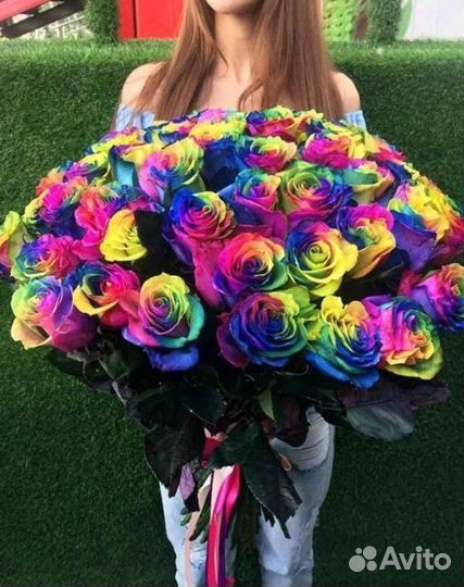 Радужные розы Доставка цветов