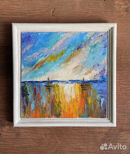 Картина маслом Морской пейзаж.Закат на море