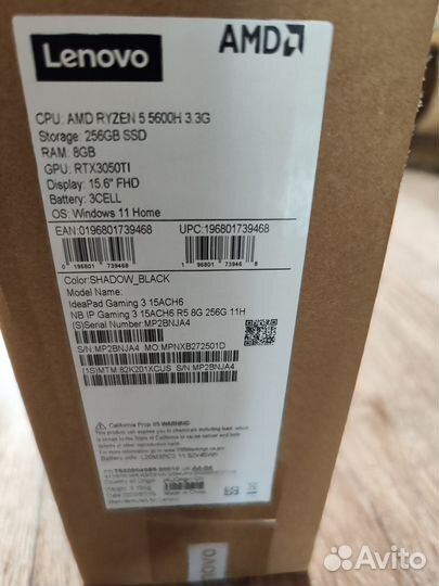 Игровой ноутбук Lenova RTX3050ti/Ryzen 5600H/8gb/2
