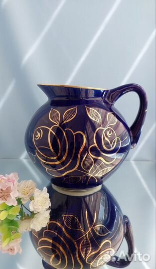 Кувшин и чашка,кобальт, Гжель, времена СССР