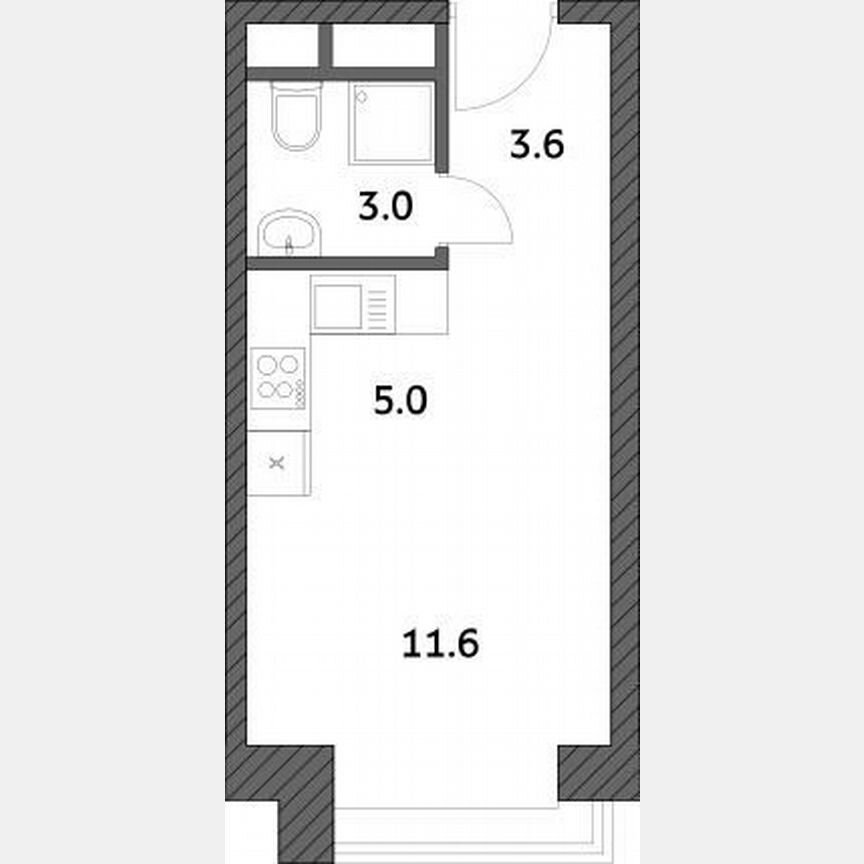 Квартира-студия, 23,3 м², 13/19 эт.