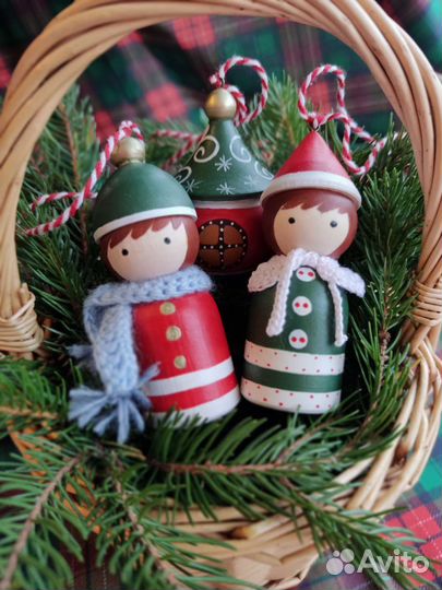 Набор деревянных ёлочных игрушек ручная работа