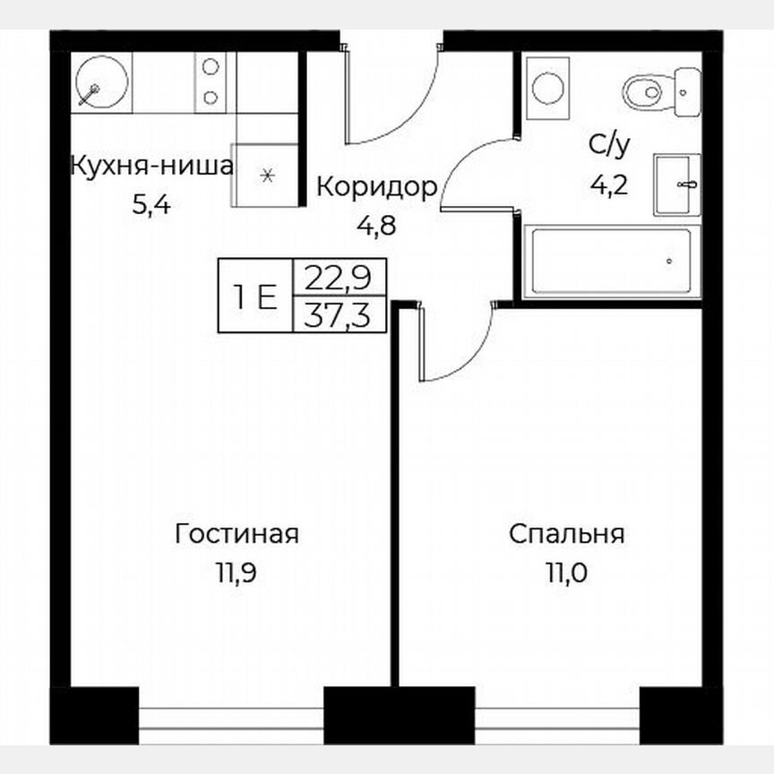 1-к. апартаменты, 37,3 м², 22/30 эт.
