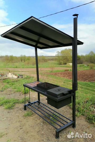 Мангал с печью под казан и крышей