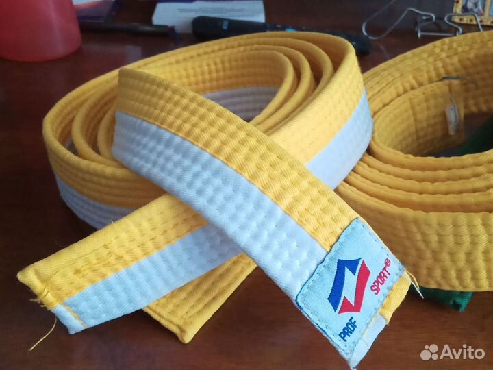 Пояс для тхэквондо, бело-желтый, жёлтый, зелёный