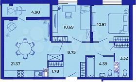 2-к. квартира, 65,7 м², 1/9 эт.