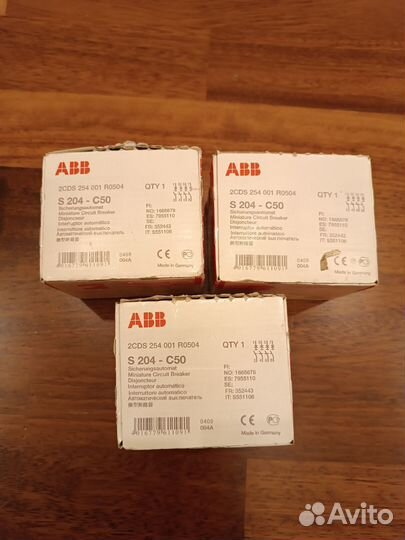 Автоматический выключатель ABB 4-полюсный S204 C50