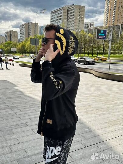 Зипка bape gold black Japan бэйп Золотой худи кофт