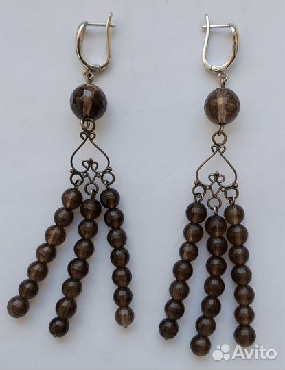 Набор серьги и браслет из дымчатого стекла