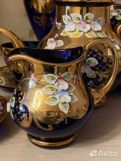 Сервиз чайный Богемия (кобальт) винтаж. Статуэтка