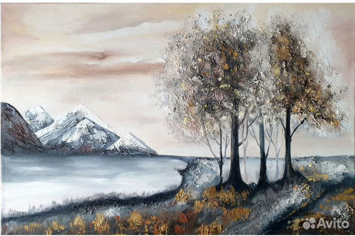 Картина Горы Озеро Пейзаж Алтай маслом 40х60 холст