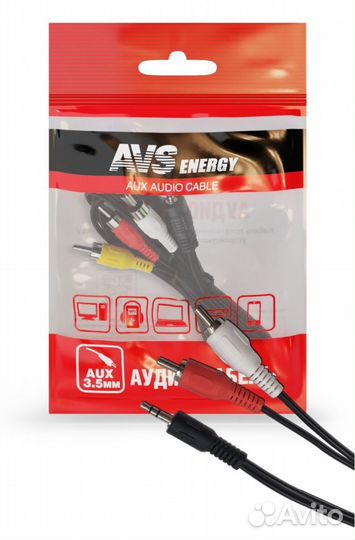 Кабель AVS с разъемом 3,5 jack - 2RCA (аудио)(1м)