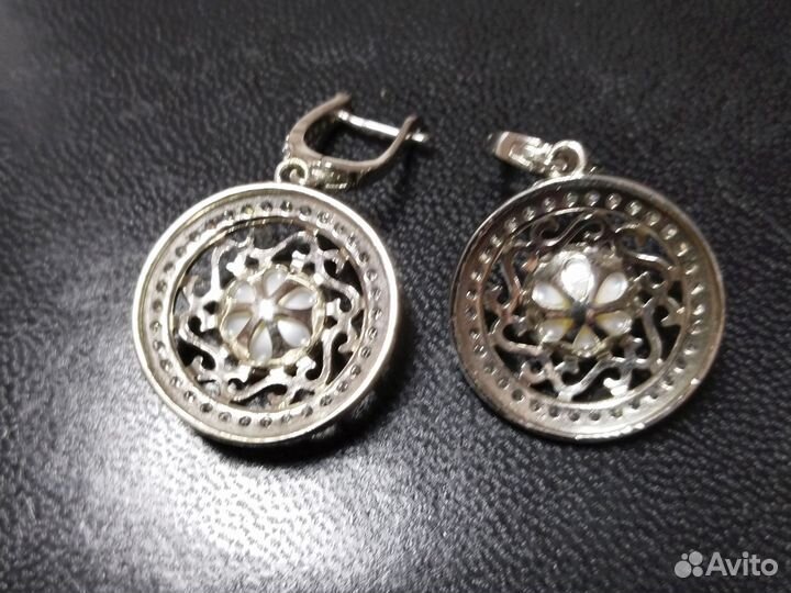 Серьги серебро с жемчугом и фианитами