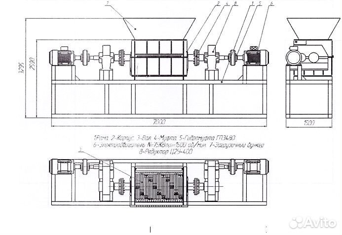 Шредер для резины, шин, пластмасс, дерева и пр