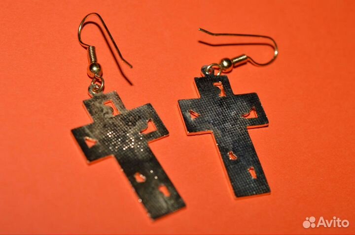 Серьги Крест Кресты стилизованный винтаж эмаль