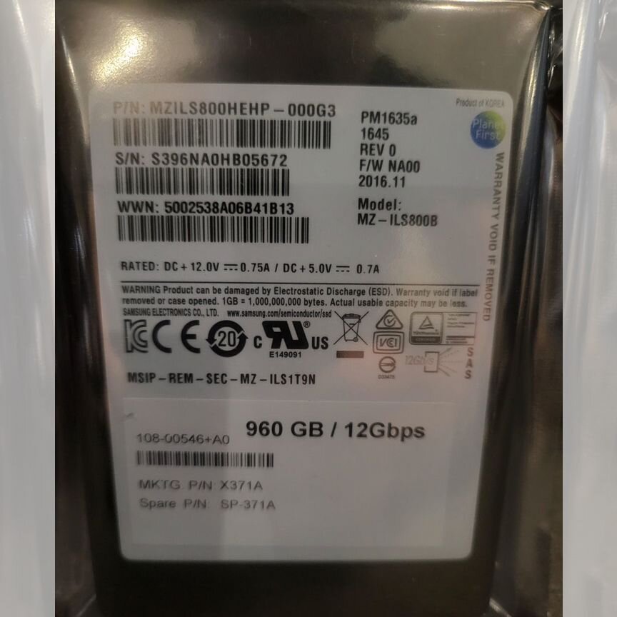 [PM1635A] Samsung 960gb Mzils800hehp-000g3 Netapp X3 Pm1635a