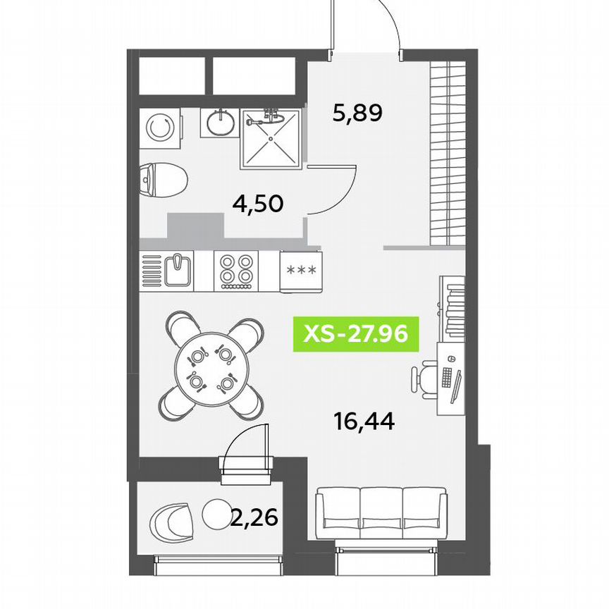 Квартира-студия, 28 м², 3/12 эт.