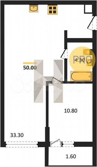 1-к. квартира, 50 м², 1/5 эт.