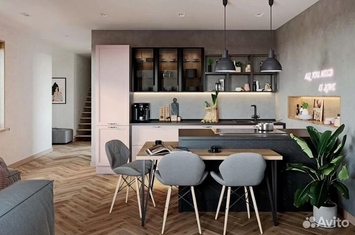 Прямой кухонный гарнитур с островом цена за всё