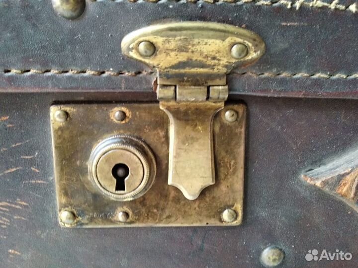 Американский кожаный старинный чемодан 40-50х