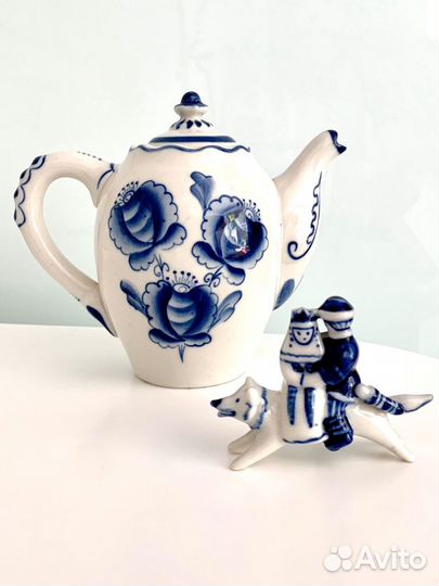 Идеальный Чайник советский фарфор гжель, кобальт