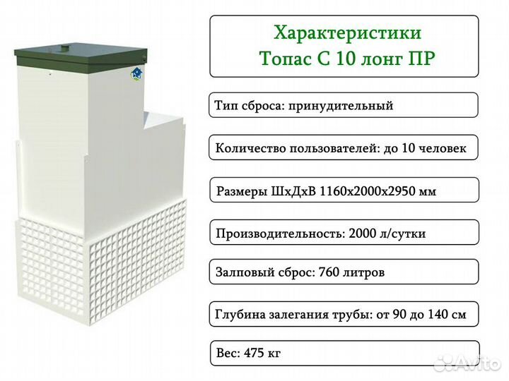 Септик топас-С 10 long пр принудительный Гарантия