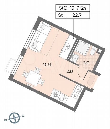 Квартира-студия, 22,7 м², 20/24 эт.