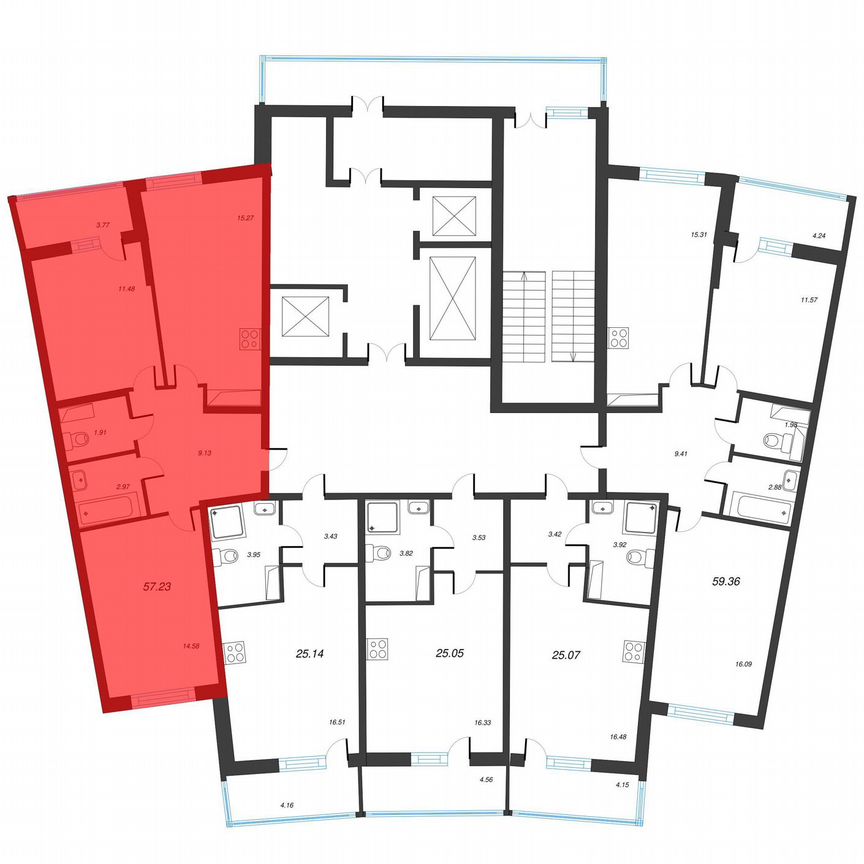 2-к. квартира, 59,1 м², 4/22 эт.