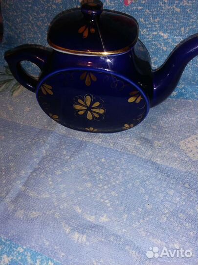 Заварочный чайник кобальт с золотом